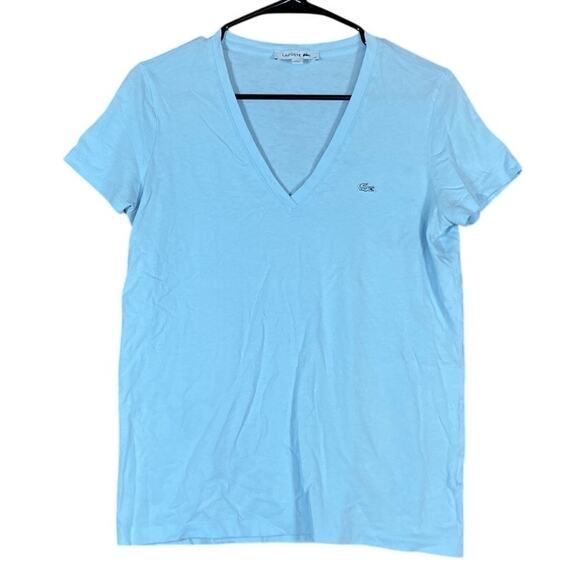 Lacoste Womens Shirt Blue V Neck Short Sleeve 100% Cotton 40 (Medium) - Picture 1 of 12